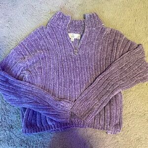 PINK ROSE half zip cropped sweater